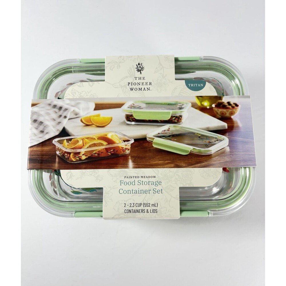 2 Pack Pioneer Woman Painted Meadow 2.3-Cup Tritan Food Storage Containers w/Lid